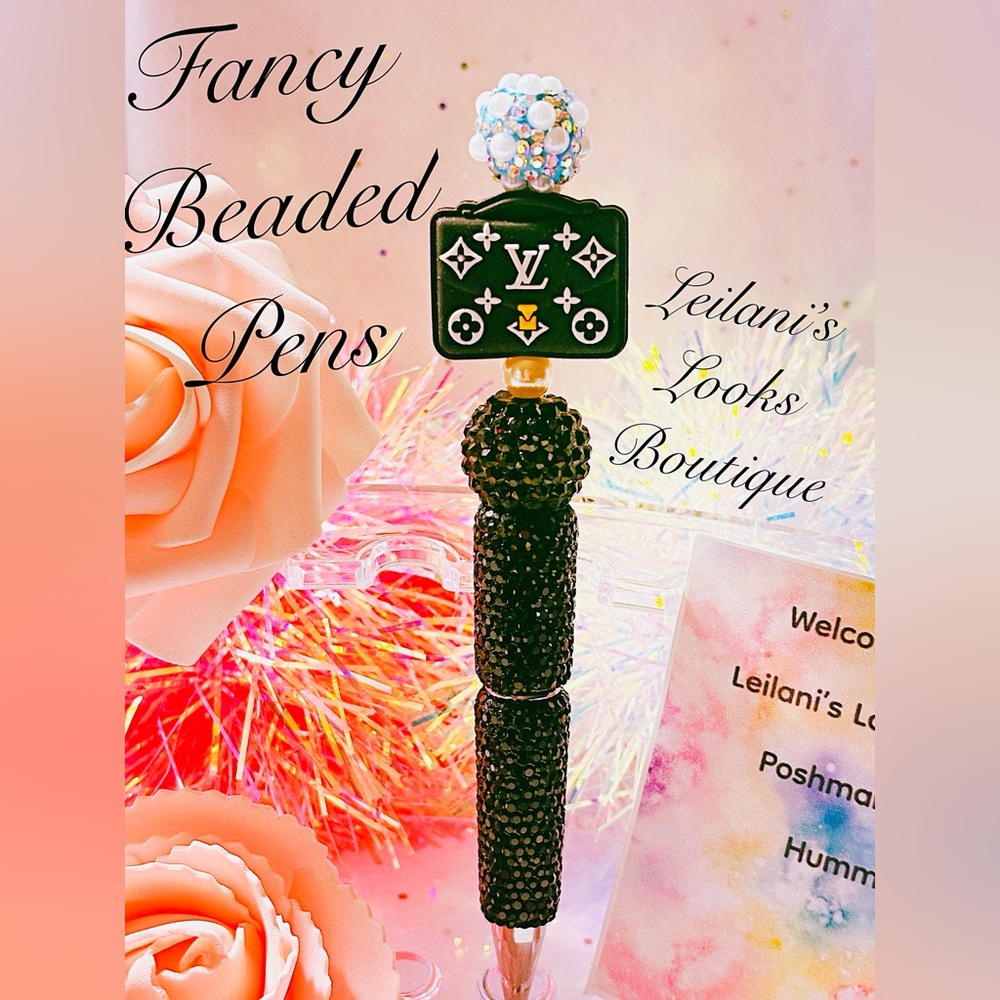 Fancy beaded pen/gifts/black beads/black purse/blue/